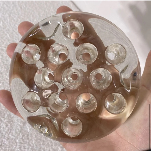 Vintage Clear  Glass 13 Hole Floral Flower Frog 4” - Picture 7 of 9